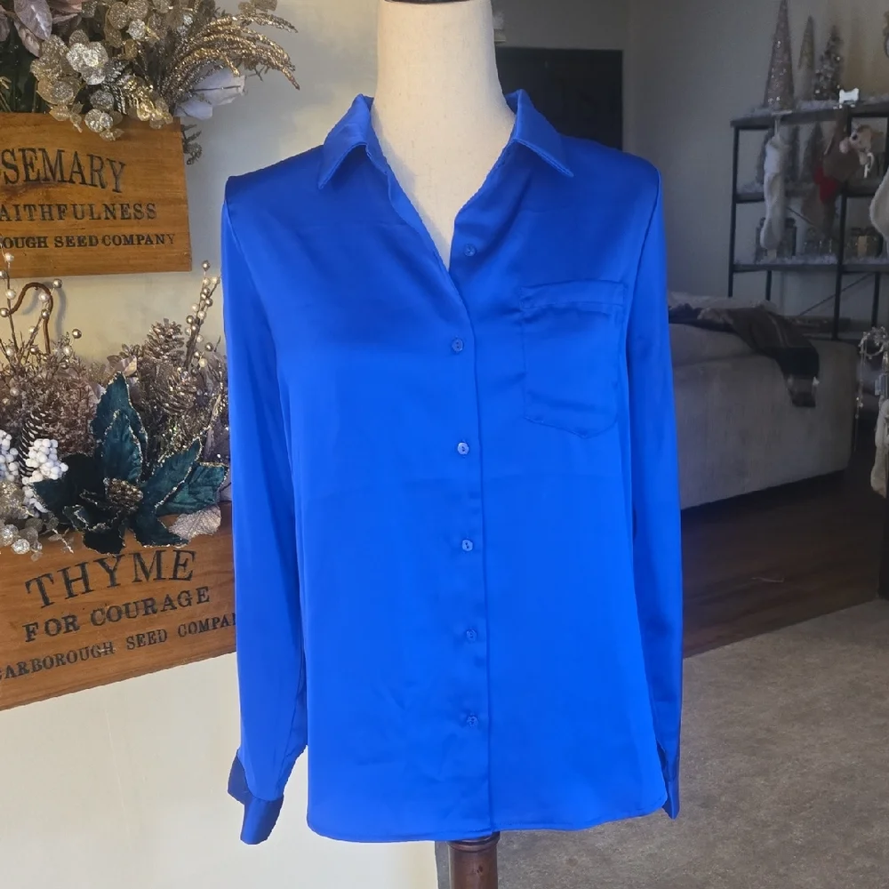 Skies Are Blue Vibrant Blue Button Down Shirt - Picture 1 of 5